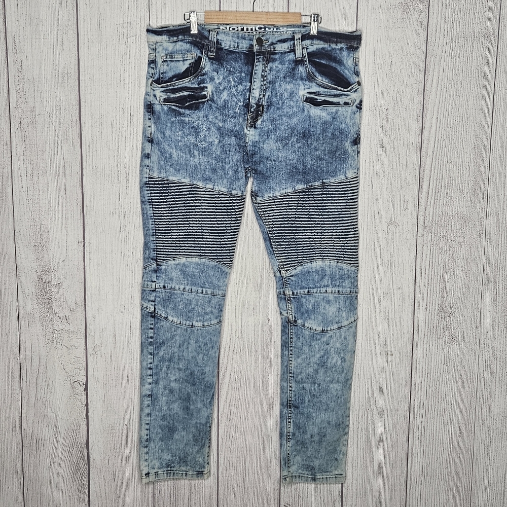 Normcore Acid Wash Moto Style Skinny Jeans, sz 38x32